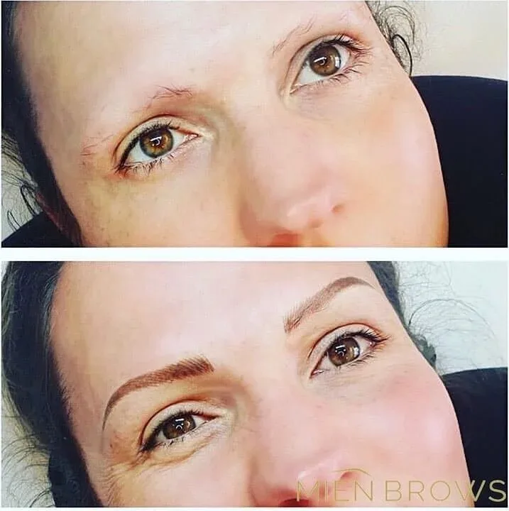 Eyebrow feathering — before and after