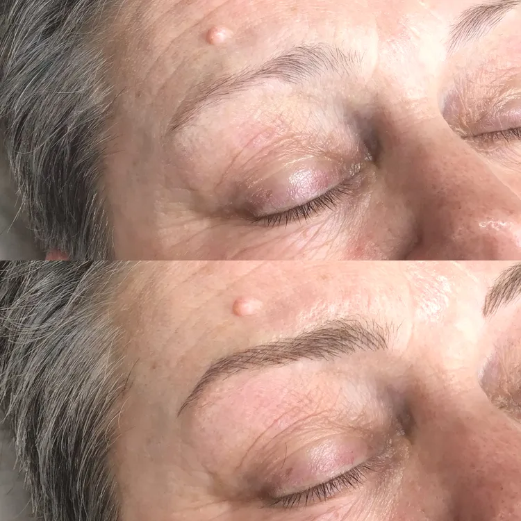 Natural brow feathering on mature skin — before and after